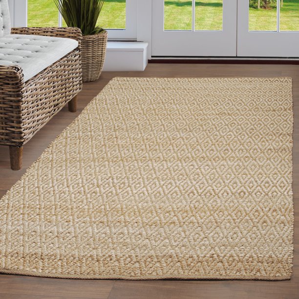 Superior Natural Diamond Collection Hand Woven Jute Rug Ivory