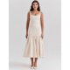 thumbnail image 5 of Vestido elegante femenino liso holgado y plisado con dobladillo, vestido de tirantes elegante con cuello en U, sin mangas, sin espalda, envuelto en la cadera, vestidos largos para fiesta, 5 of 5