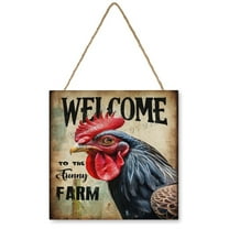 Funny Rooster Decorative Wood Hanging Wood Plaque, Rustic Door Sign, Wall Decor Art, Housewarming Gift 12x12 inches