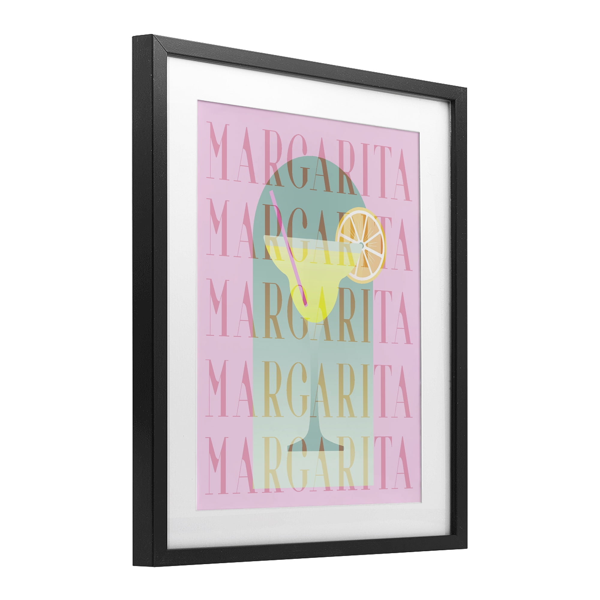 Retro Pastel Margarita Black Framed Print Under Glass, design by Lil' Rue