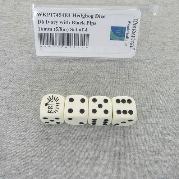 Hedghog Dice D6 Ivory Opaque with Black Pips 16mm (5/8in) Set of 4 Wondertrail