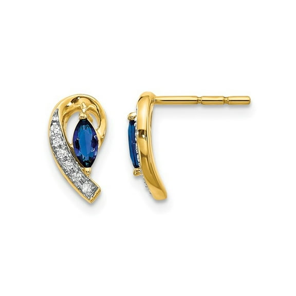 1/3 Carat (Ctw) Natural Blue Sapphire Post Earrings in 14K Yellow Gold for Women