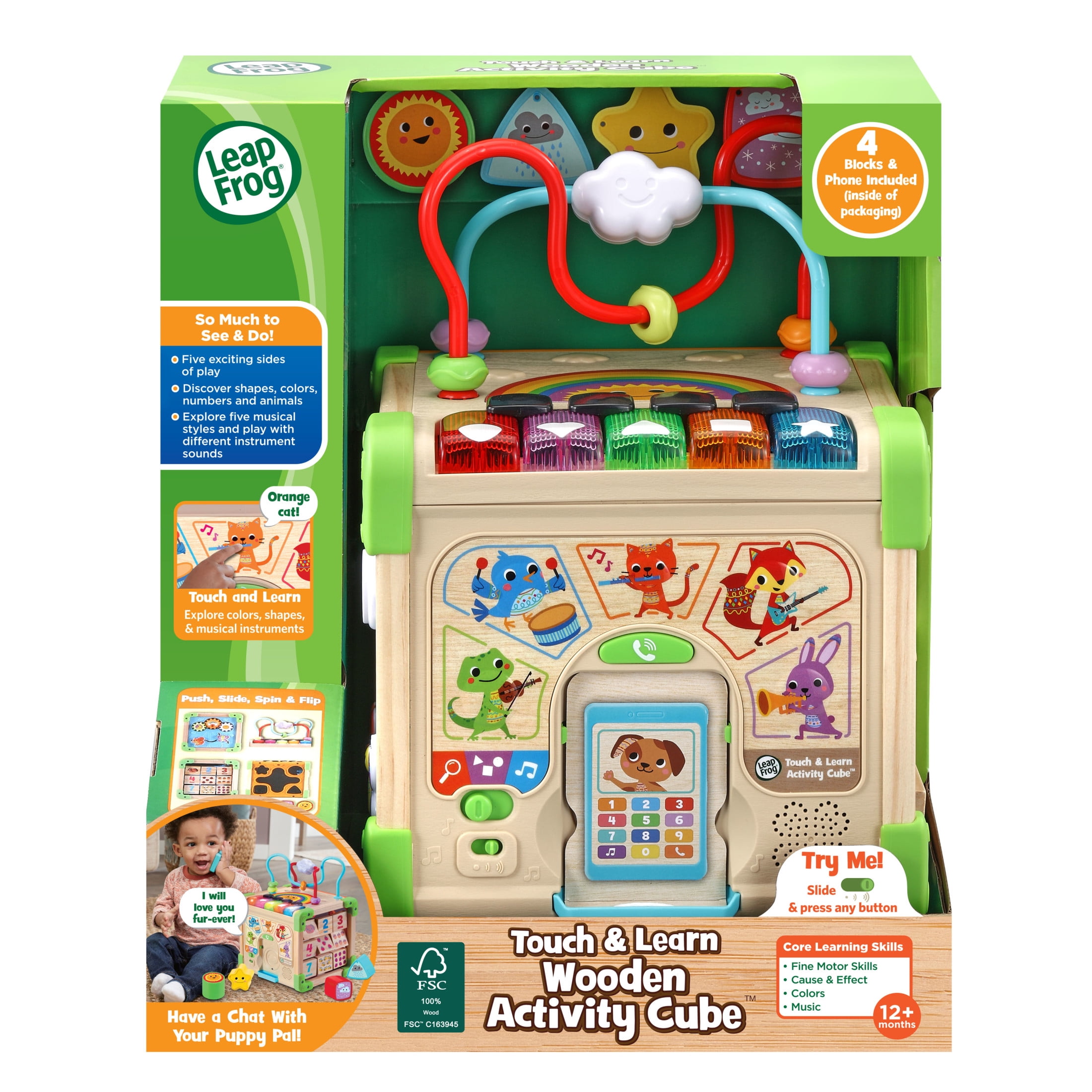 LeapFrog Touch Learn Wooden Activity Cube 100 FSC Certified Wood Baby Activity Centers Baby and Toddler Toys Walmart