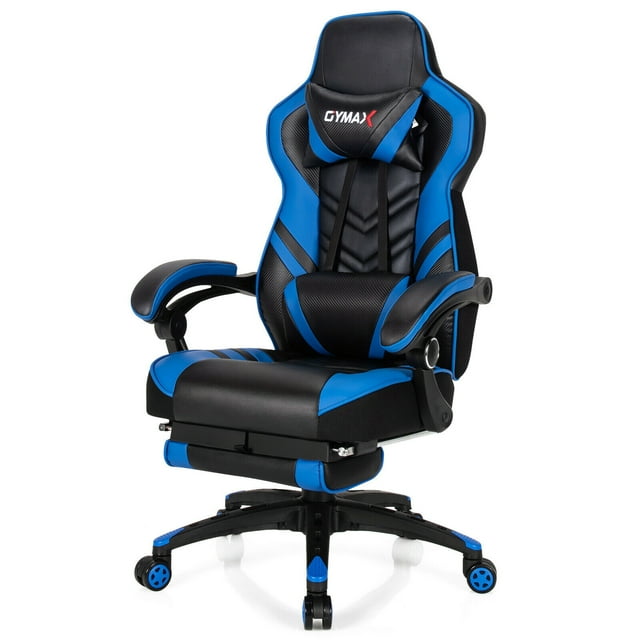 Gymax Chaise de Bureau pour Ordinateur Chaise de Jeu Réglable Pivotante avec Repose-Pieds Bleu