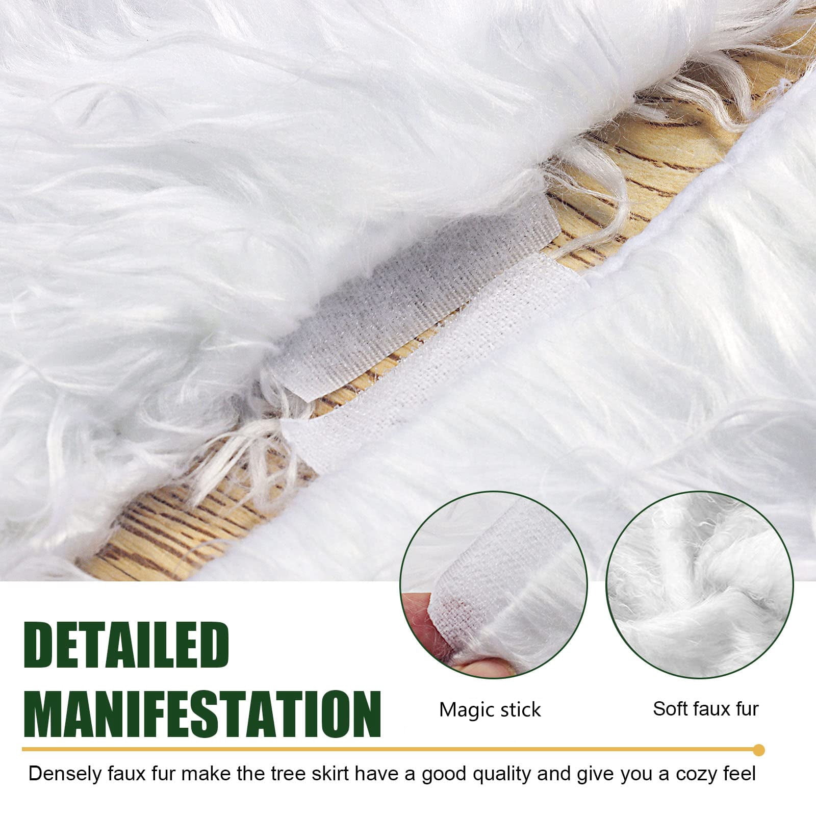 Sanmadrola Christmas Tree Skirt 48 Inch Faux Fur Xmas Plush Tree Skirt Winter Large Christmas Tree Mat Holiday Party Christmas Tree Decorations, Snowy White