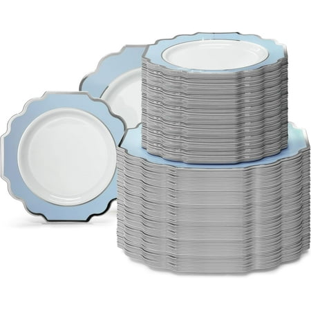

OCCASIONS 240 Plates Pack Heavyweight Disposable Wedding Party Plastic Plates (8 Appetizer/Dessert Plate Imperial in White Black & Gold)