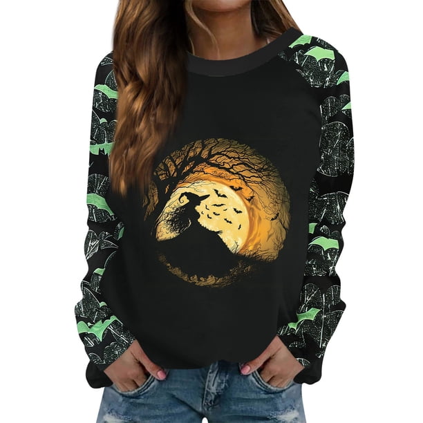 Sudadera con capucha y sombrero de bruja y calabaza de Halloween para mujer: jersey informal de manga larga para otoño