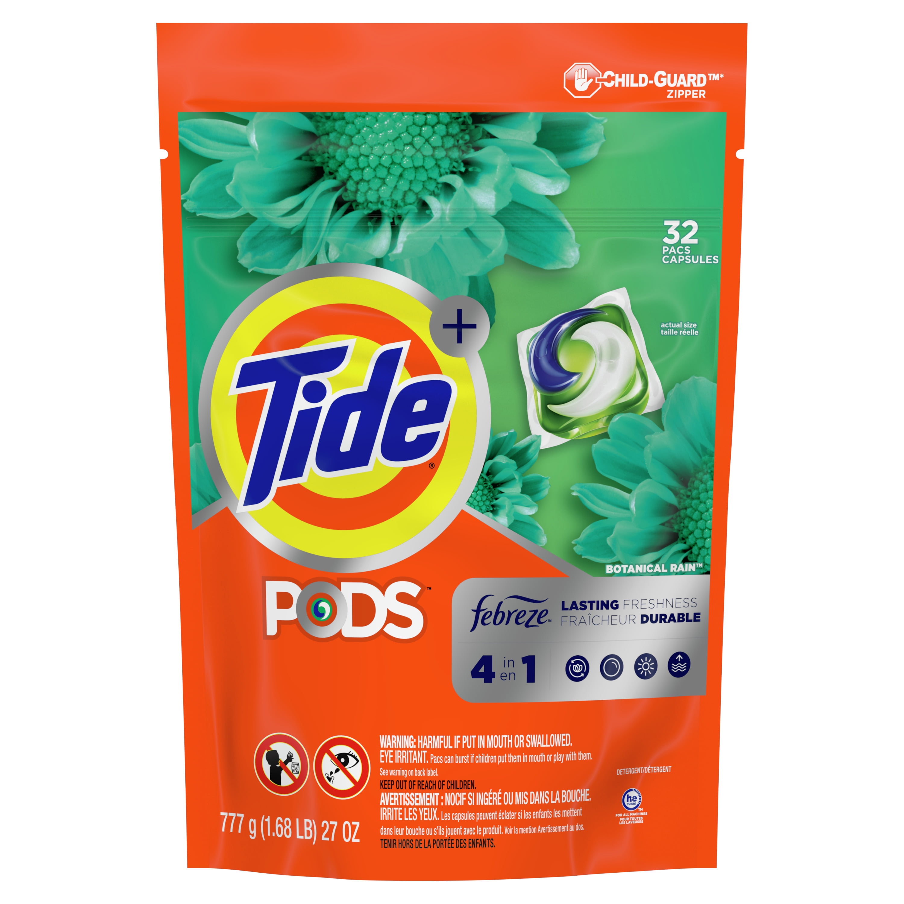 Tide Pods Plus Febreze Botanical Rain Laundry Detergent Packs, 32 Ct
