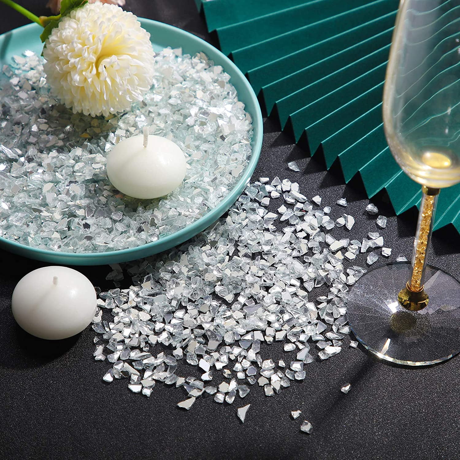 2 Pound Crushed Glass Broken Glass Pieces Reflective Tempered Crushed Mirror Pieces Decorative Crush Glass for Pool Bar Vase Fish Tank Garden Decoration White Walmart