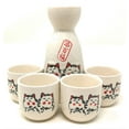 thumbnail image 3 of TJ Global 5-Piece Sake Set, Durable Ceramic Japanese Sake Set with 1 Carafe/Decanter/Tokkuri Bottle and 4 Ochoko cups for Hot or Cold Sake at Home or Restaurant - Cute Cat Design, 3 of 5