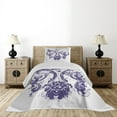 thumbnail image 3 of Ambesonne Fleur De Lis Quilted Coverlet 2 Pcs, Grunge Lily Flag, Twin Size, Purple White, 3 of 5