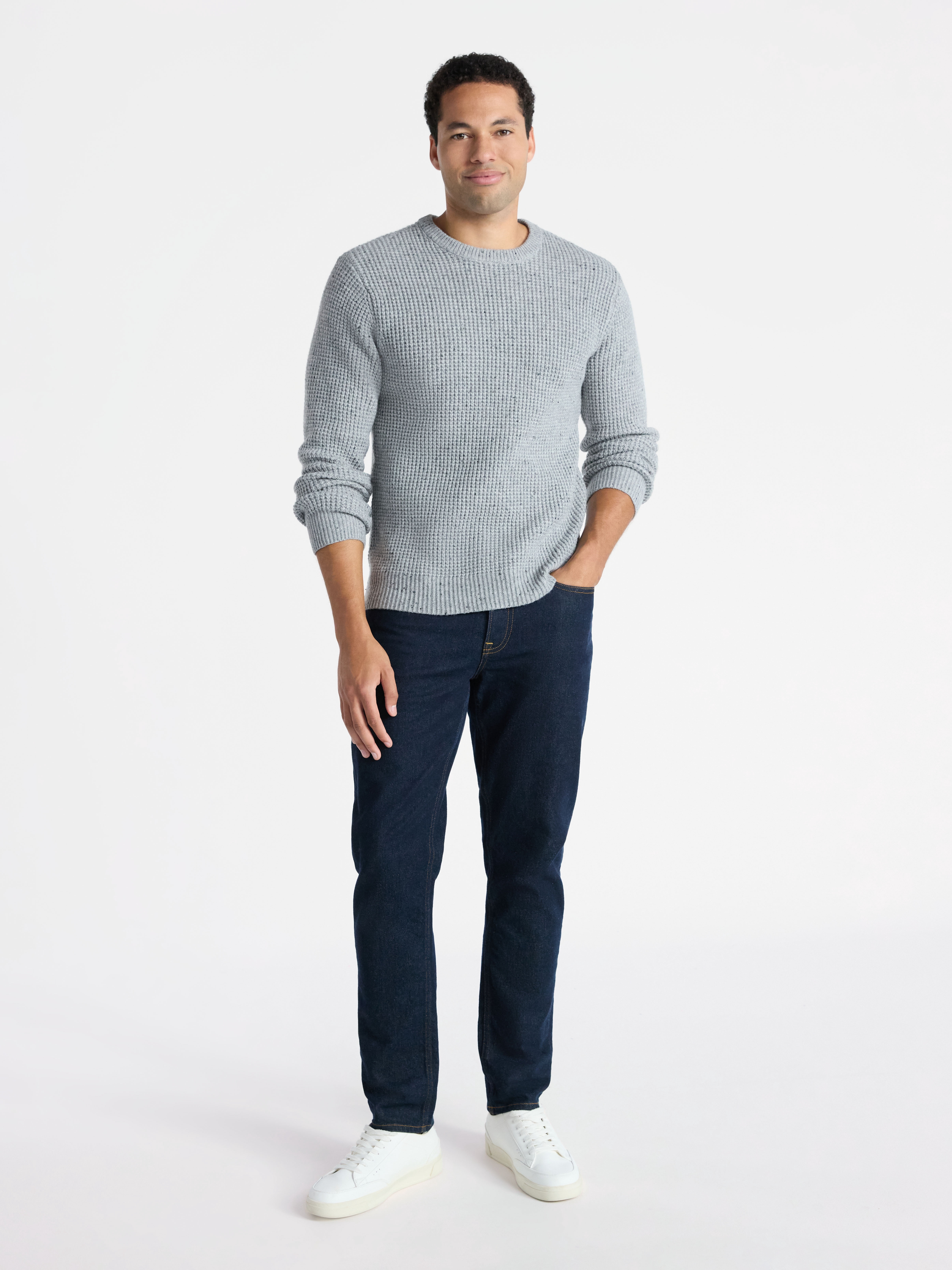 George Men's and Big Men's Waffle Crewneck Sweater with Long Sleeves, Sizes S-3XL