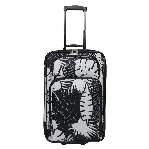 Non Branded 21" Carryon 2Wheel Luggage, Black & White Hawaiian Leaf