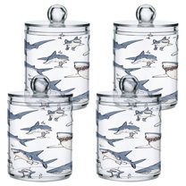 4 Pack Bathroom Canisters Transparent Storage Jar for Cotton Ball, Swab, Floss Blue Shark with White Belly