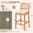 thumbnail image 2 of 28" Solid Wood Rattan Bar Stools Set of 2, Cane Woven Back Counter Height Stools with Linen Upholstered Cushion for Kitchen Island, Dining Room, Beige, 2 of 11