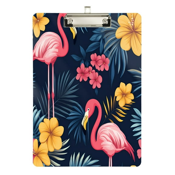 FORMRS Acrylic Clipboard with Low Profile Clip Standard A4 Letter Size, 12.5" x 9", Red Floral Flamingo