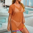 thumbnail image 6 of CHUMUD Beach Cover Ups for Women Mesh Swim Cover-Up Dress with Rainbow Tassel Hem V-Neck Short Sleeve Tunic Vacation, 6 of 6