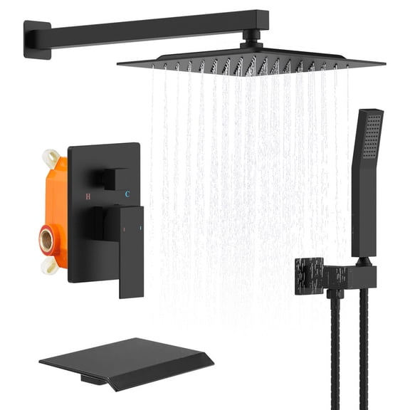 Rain Square Single Handle 1-Spray Shower Faucet 1.8 GPM with 10 in. Shower Heads in Matte Black