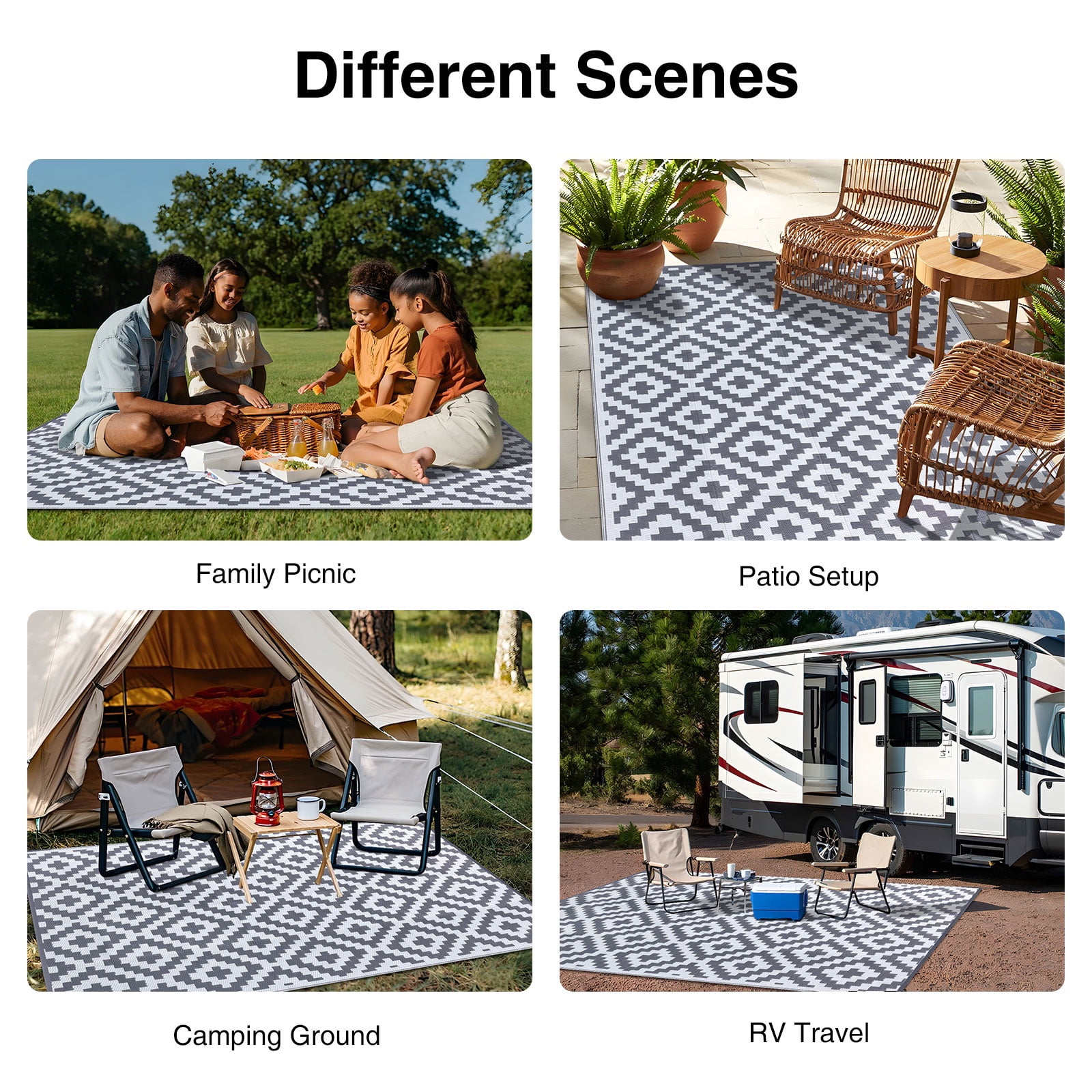 Smiry Outdoor Rug 6x9, Waterproof Reversible Plastic Outdoor Mat, Indoor Outdoor Rugs for Patio, RV, Deck, Porch, Grey & White
