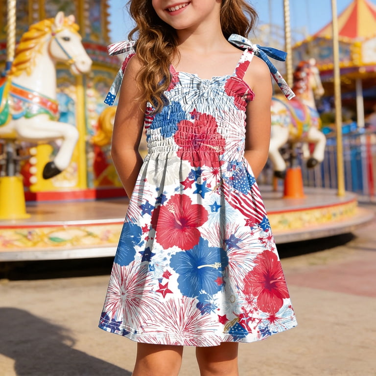 cute dresses for 4th of july Girls' 4th of July Floral Twirl Dress