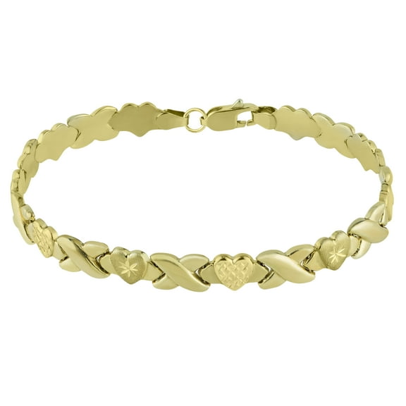 Diamond-Cut Hearts & Kisses Women's Adult Stampato Bracelet 14K Yellow Gold,  - Goldum NYC