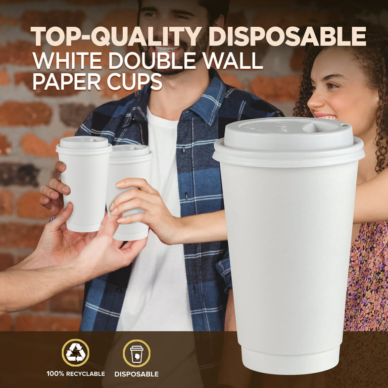 100 Count 16 ounce Disposable Coffee Cups Lids Reusable Hot Cups , To go NEW
