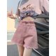 thumbnail image 3 of Pantalones cortos de mezclilla rosa para mujer, con borde sin rematar, de cintura alta, sencillos, de estilo japonés, para verano, ropa de calle informal., 3 of 6