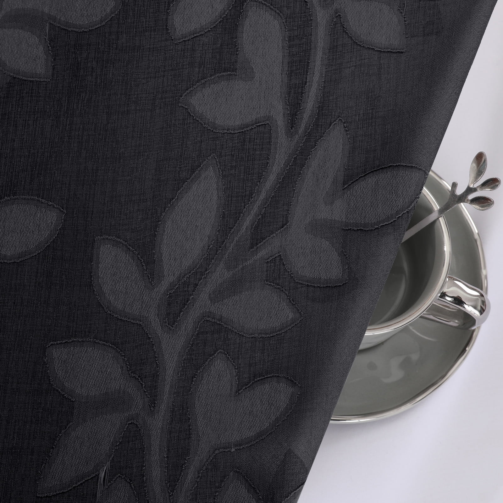 OVZME Darla Sheer Black Curtains 63 Inch Length 2 Panels Set, Light Filtering Breathable Textured Jacquard Curtains, Window Curtains for Living Room with Rod Pocket, Each 42Wx63L Inch