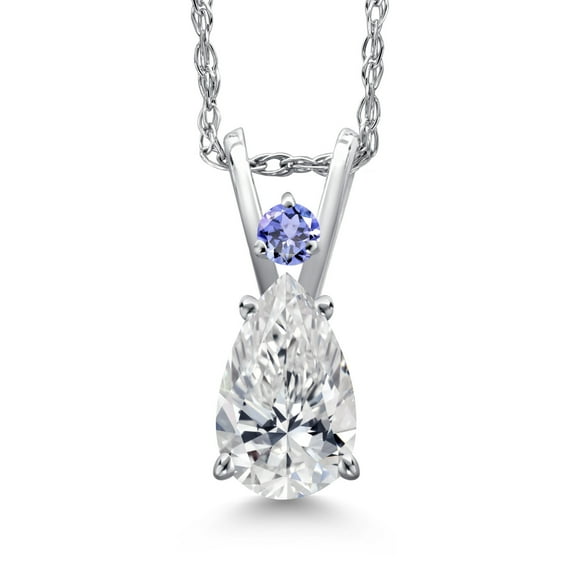 Gem Stone King 14K White Gold DEF Lab Grown Diamond and Blue Tanzanite Pendant Necklace for Women | 0.56 Cttw | Gemstone April Birthstone | Pear Shape 7X5MM | With 18 inch Chain