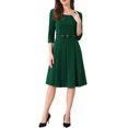 thumbnail image 1 of INSPIRE CHIC Vestido Midi de Iglesia Elegante de Cuello Cuadrado con Manga 3/4 y Cinturón Plisado en Línea A XL Verde Oscuro, 1 of 5