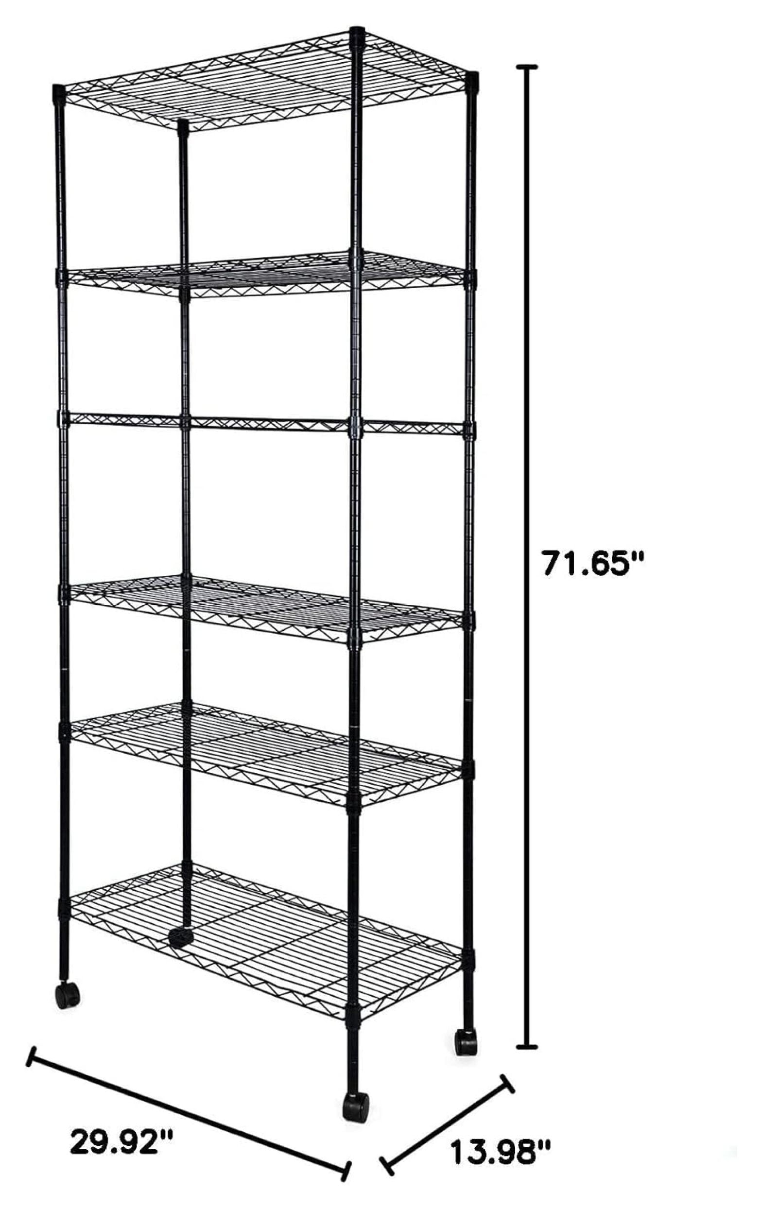 Wire Shelving Units 6 Tier, 30'' Wide - Adjustable Heavy Duty Metal Shelves on Wheels, Black