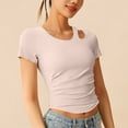 thumbnail image 2 of Olyvenn Womens Fashion Yoga T-Shirts Cropped Short Sleeve Crewneck Cut Out Tops Athletic Workout Trendy Y2k Clothes Pink XL, 2 of 9