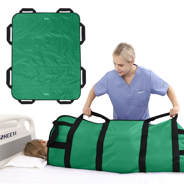 ZHEEYI Almohadilla de cama de posicionamiento multiusos de 48 "x 40" con asas reforzadas - Sábana de paciente reutilizable y lavable para girar, levantar y reposicionar - Tela de nailon de doble cara