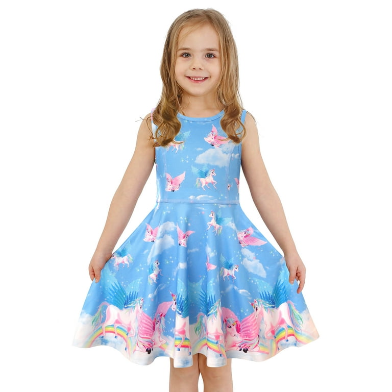 Quedoris Gilrs Print Twirly Dress Dreamy Unicorn Sleeveless M 4 5T