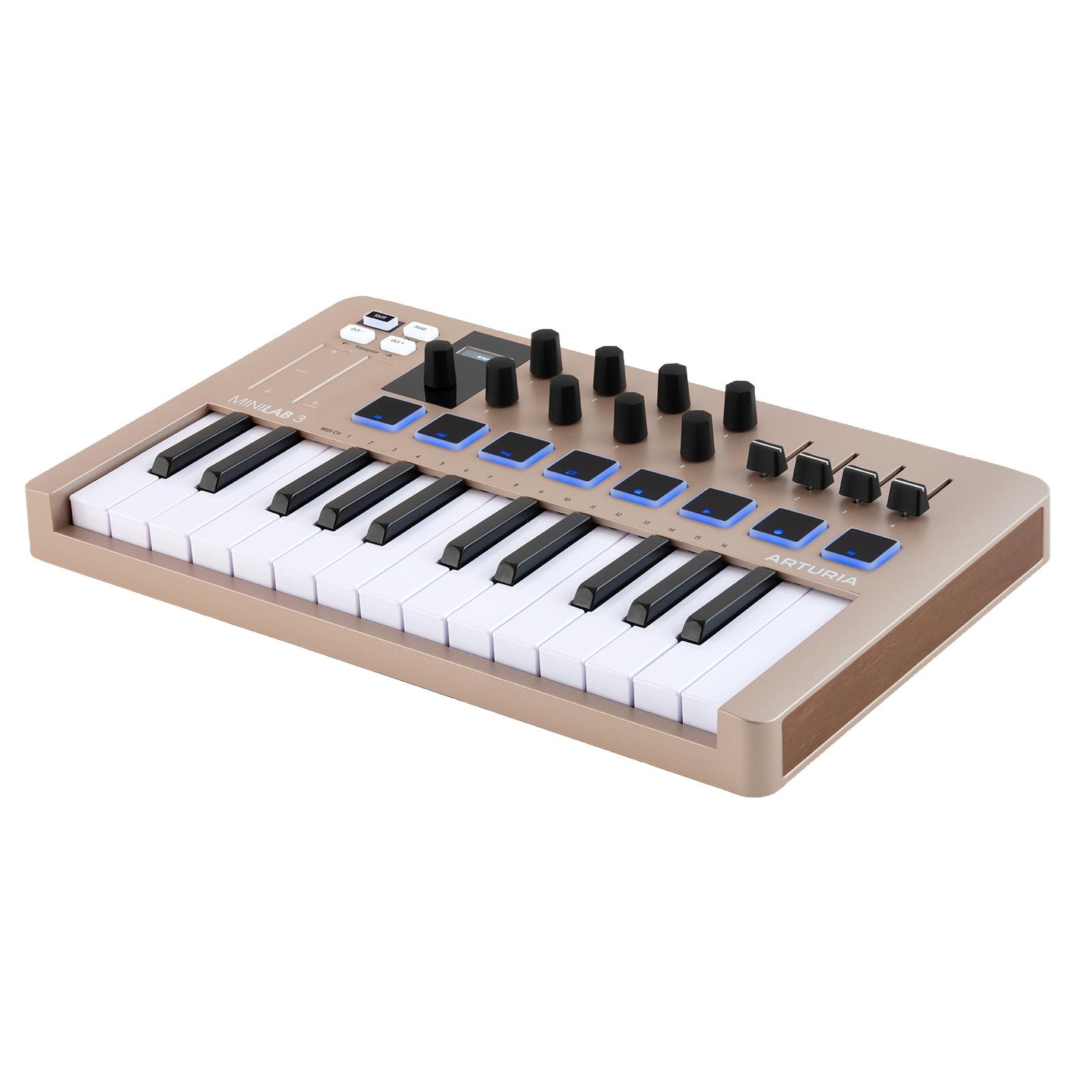 Arturia MiniLab 3 Champagne Universal MIDI Keyboard Controller with Case Package