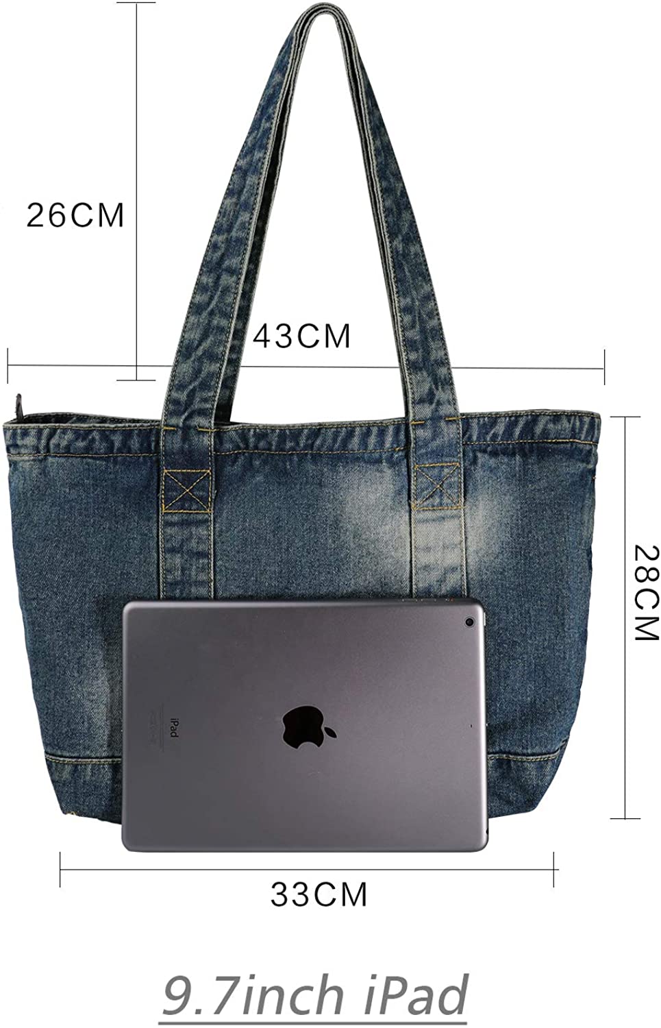 Women Denim Tote Bag Large Capacity Top 