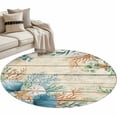thumbnail image 2 of Marine Life Round Area Rugs 3 ft, Blue Shell Coral Eucalyptus Leaves Vintage Wood Grain Washable Small Area Rug with Non-Slip Sturdy Edge Binding Round Front Door Mat Floor Carpet for Entryway, 2 of 9