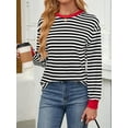 thumbnail image 2 of Womens Tunic Tops Long Sleeve Striped Shirts Crewneck Tops Black & Red S, 2 of 6