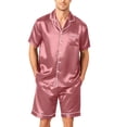 thumbnail image 2 of Resicozy Pajamas Set for Men Silk Satin Sleepwear Short Sleeve Button Down Pjs Set 2 Piece Loungewear with Pockets Purple Pink XL, 2 of 6