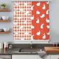 thumbnail image 4 of Japanese Rabbits Sheer Curtains 54 Inches Long, Vintage Orange Red Plaid Farmhouse Light Filering Curtains, Breathable Simi Curtain Privacy Drapes for Kitchen Bathroom Small Window Treatment, 4 of 9