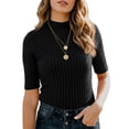 thumbnail image 6 of PEXLYCLU women's short sleeve sweater, womens short sleeve sweater, short sleeve sweater for women, Women's Spring Summer Scalloped Short Sleeve Tops Textured Shirts, Black XXL, 6 of 6