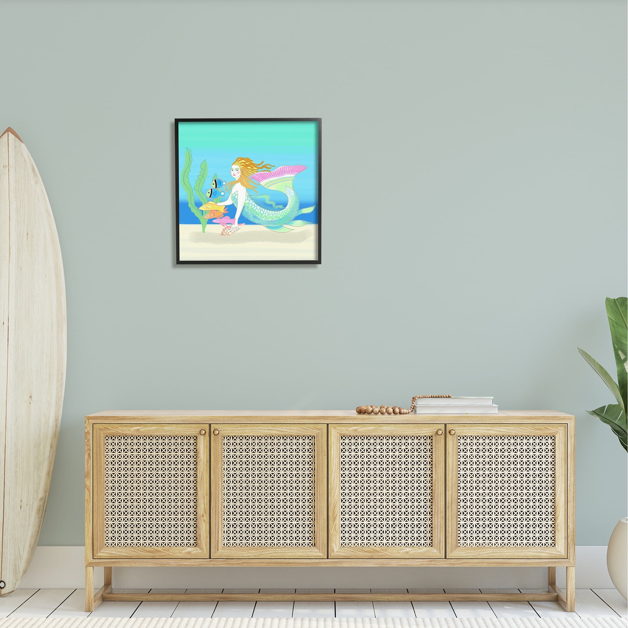Stupell Industries Underwater Mermaid & Fish Swimming Ocean Seaweed Graphic Art Black Framed Art Print Wall Art, Design by unknown