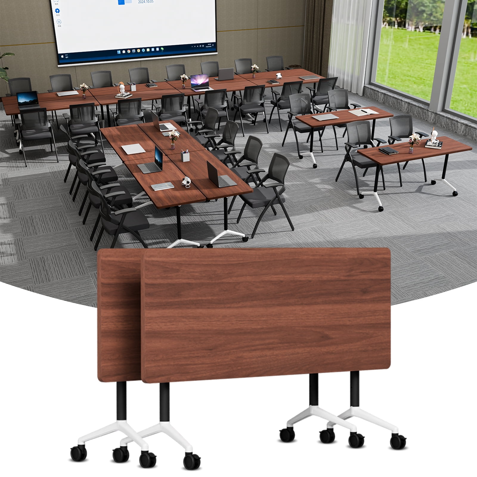 Folding Conference Room Table with Wheels Modern Mobile Flip Top Training Meeting Table for 2-30 People Office Classroom Library