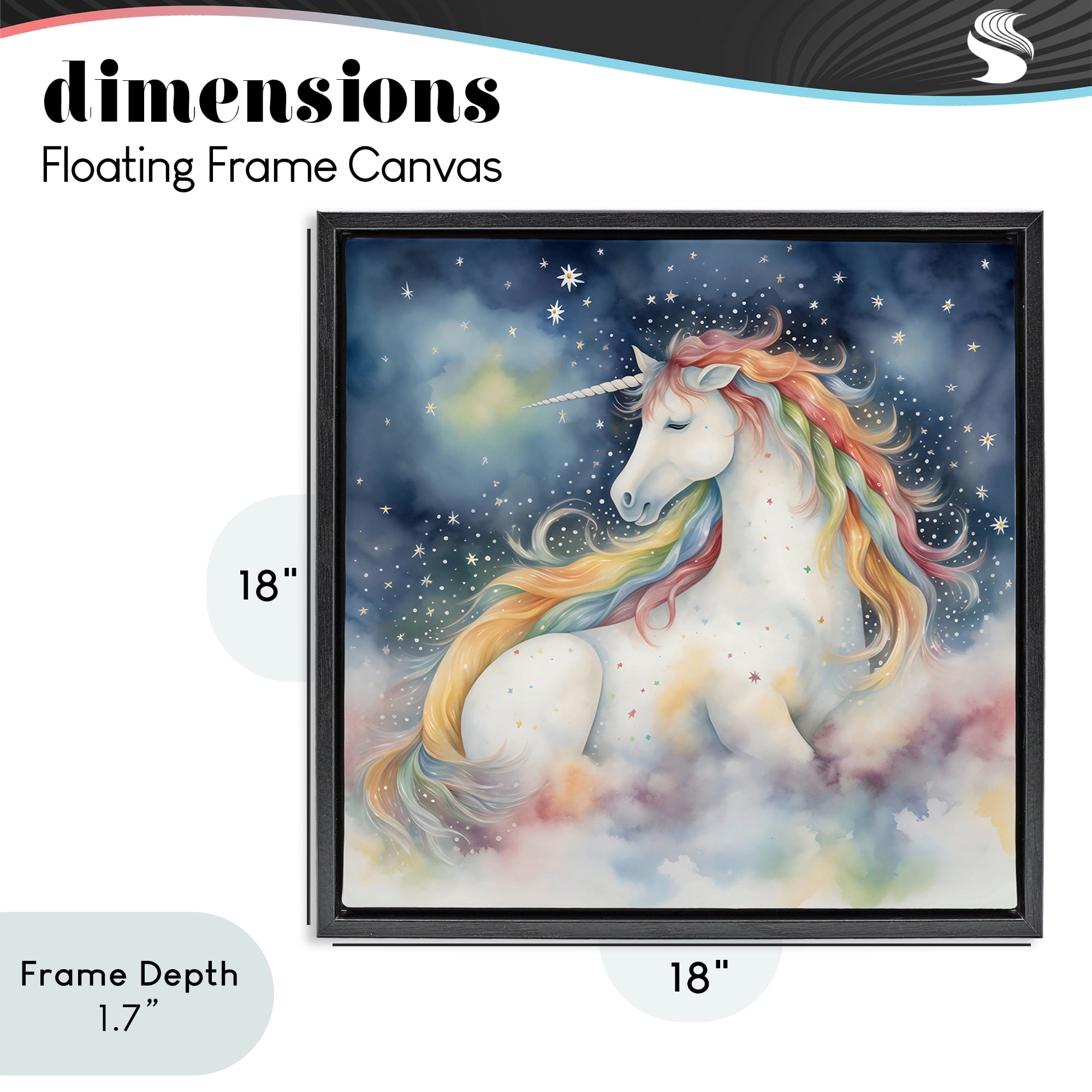 Stupell Industries Unicorn Floating on the Clouds Black Framed Floater Canvas Wall Art, design by Creative Studio