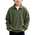thumbnail image 2 of BXJX Boys Sweatshirts with Half Zip Size 6 T, Lapel Collar Long Sleeve Waffle Knit Casual Pullover Tops Army Green, 2 of 10
