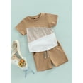 thumbnail image 3 of Bagilaanoe Baby Boys 2PCS Shorts Set Short Sleeve Patchwork Crew Tees + White Straps Short Pants 6M 12M 18M 24M 3T 4T Toddler Boys Summer Casual Outfit, 3 of 8