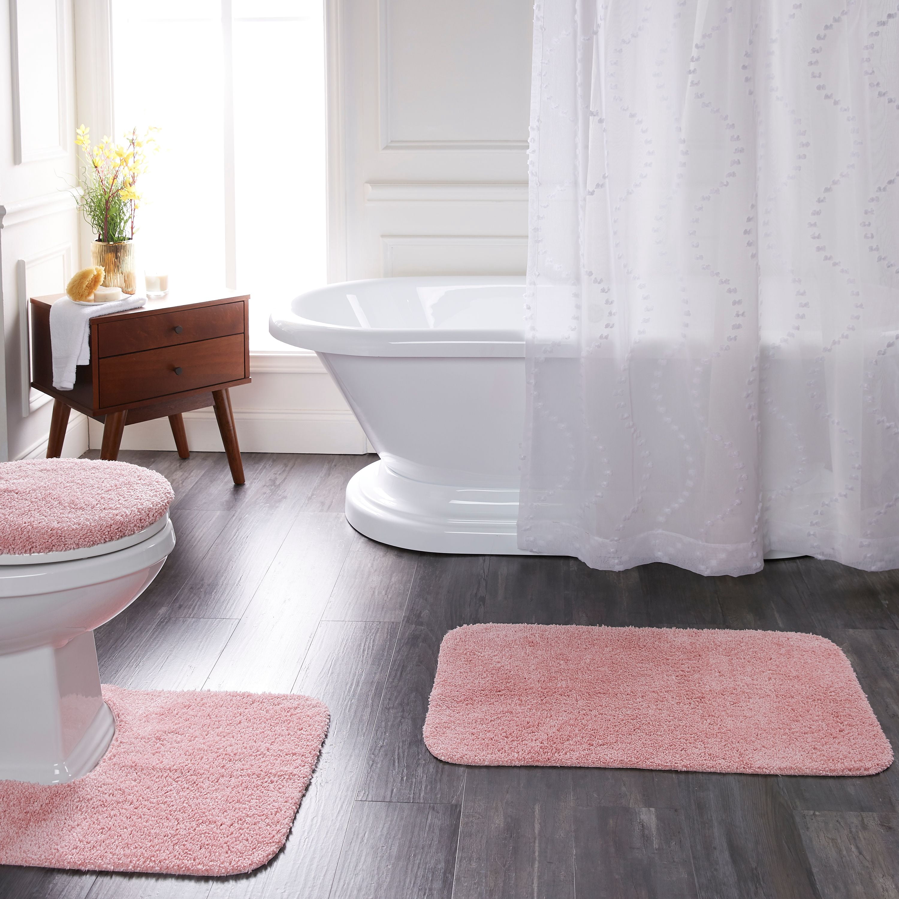 Mainstays Basic Polyester Bath Rug, Daylily Pink, 19.5" x 22" Contour