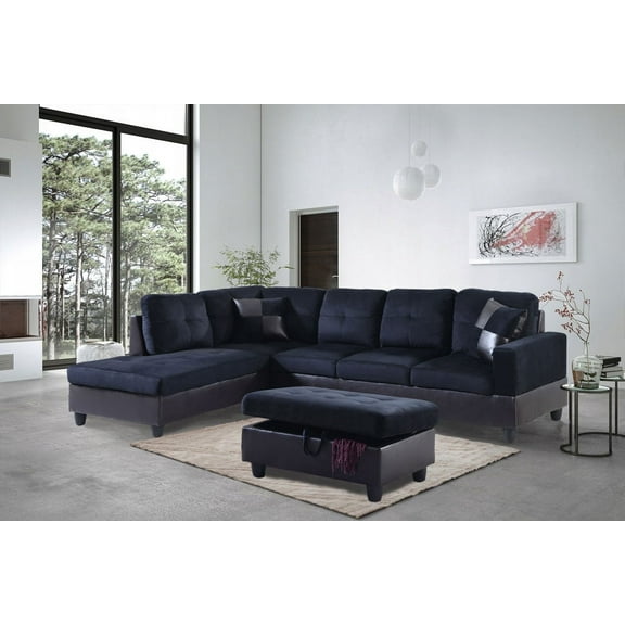 PonLiving Furniture Courney 103.5" Wide Left Hand FacingMicrofiber with Faux Leather Sofa Set With Ottoman Courney 103.5" Wide Left Hand FacingMicrofiber with Faux Leather Sofa Set With Ottoman