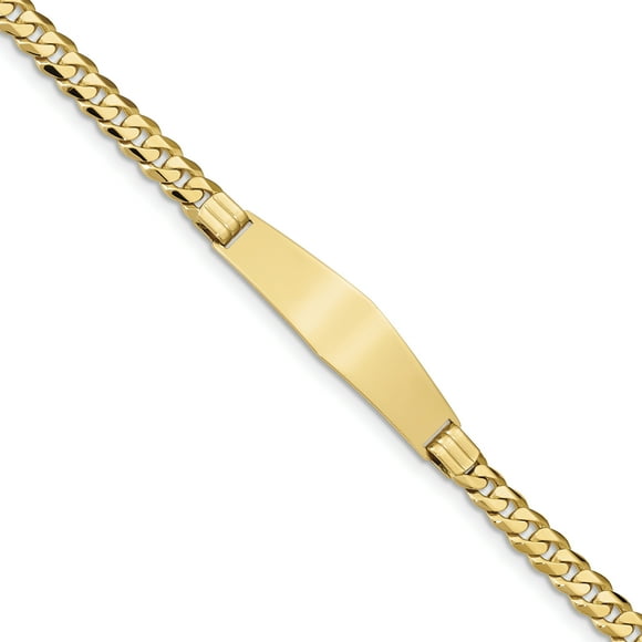 14K Curb Link Soft Diamond Shape ID Bracecet (Weight: 13.42 Grams, Length: 8 Inches)