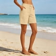 thumbnail image 4 of Gtoiithly Women's Summer Elastic High Waist Drawstring Wide Straight Leg Relaxed Fit Casual Shorts with Deep Pockets Beige M, 4 of 5
